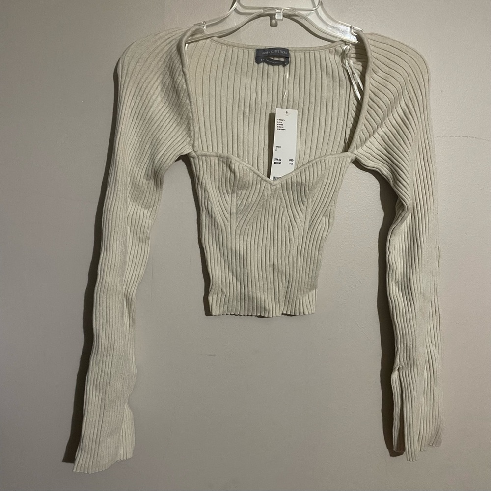 Cream Ribbed Knit Women's Top